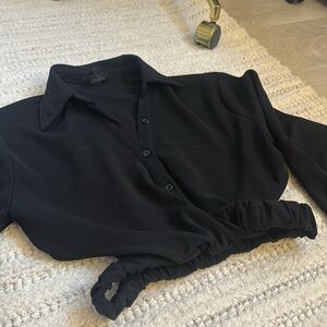 Black Button-Up Cropped Shirt